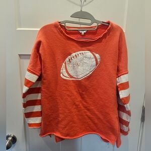 Crown & Ivy Football Sweatshirt Small – Orange Striped Sleeve Distressed Hem
